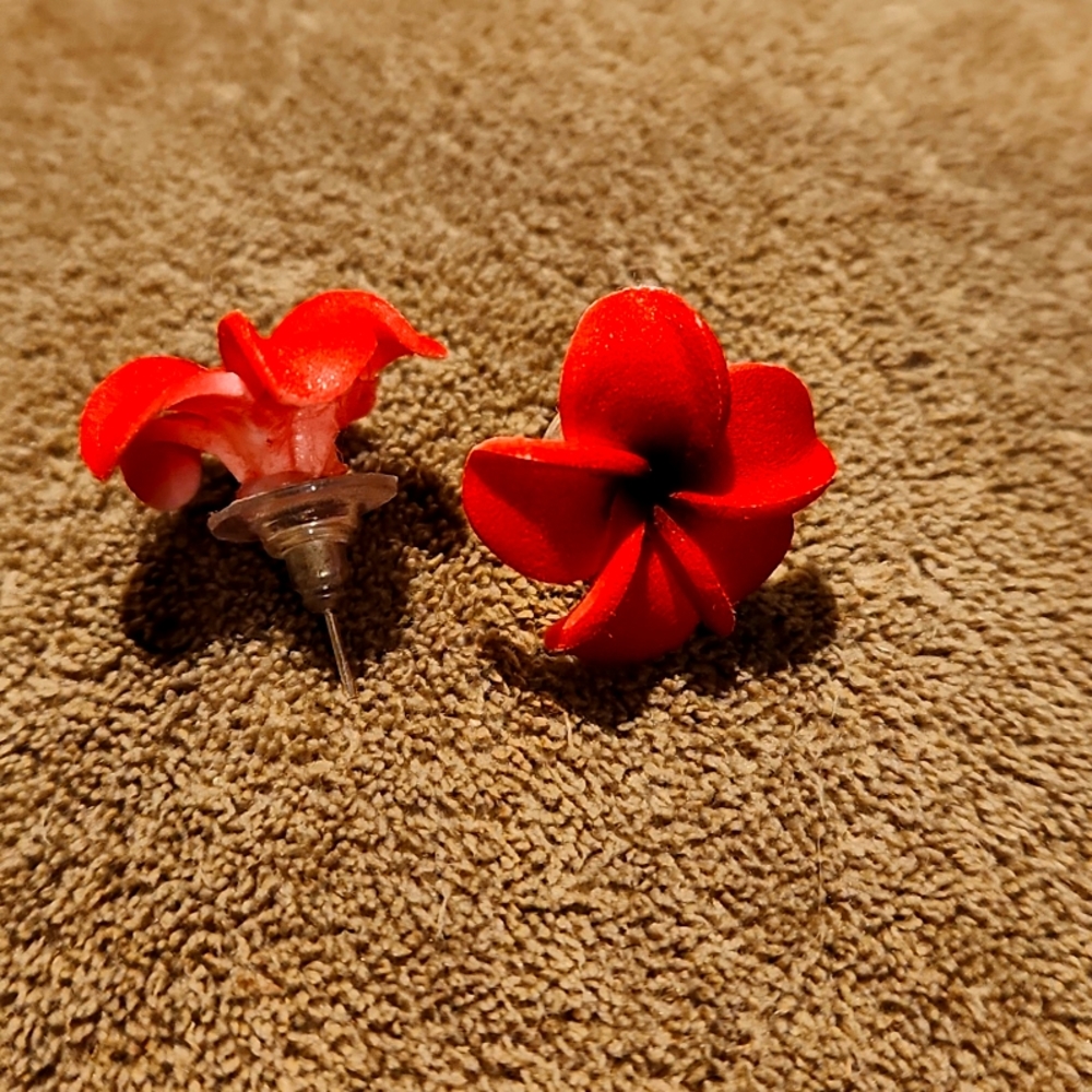 Red flower earrings